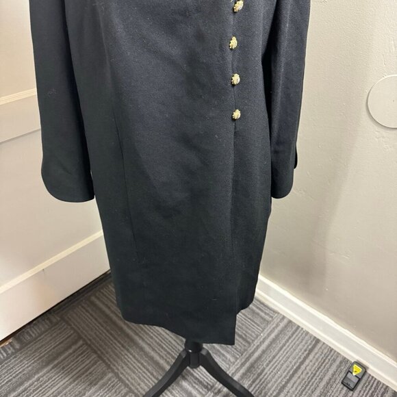 Deborah Johnson asymmetric neck beetle button wool blend career dress. - Picture 3 of 9